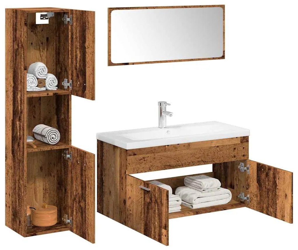 Set Mobili Da Bagno 5 Pz Legno Antico İn Legno Multistrato /