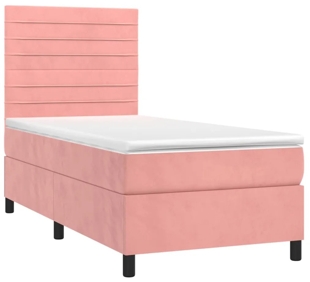 Letto a molle con materasso e led rosa 90x190 cm in velluto