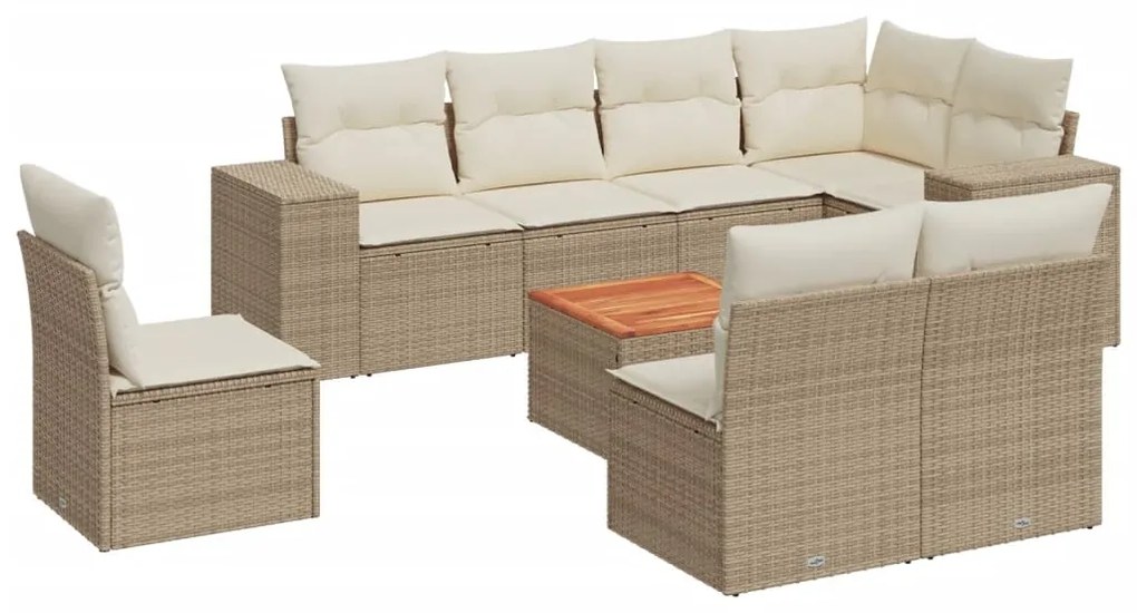 Set divano da giardino 9 pz con cuscini beige in polyrattan