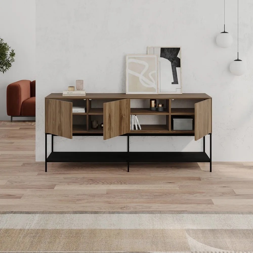 Cassettiera effetto rovere in nero-naturale 180x80x40 cm Amira - Marckeric