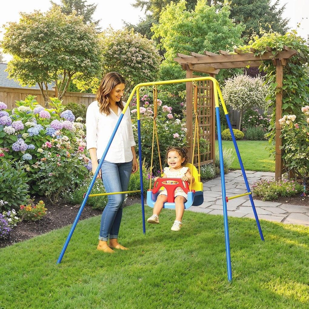 Altalena da Giardino per Bambini Trasformabile 3 in 1 Telaio in Metallo Blu...