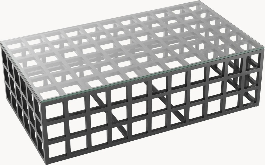 Tavolino da salotto in legno di Mindi con piano in vetro Cubico