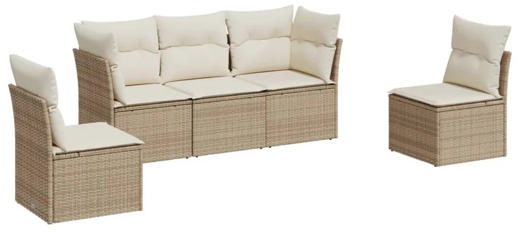 Set divano da giardino 5 pz con cuscini beige in polyrattan