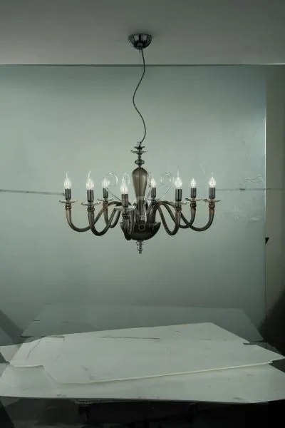 Lampadario debussy 8 luci fume' e cromo attacco e14 d.84cm