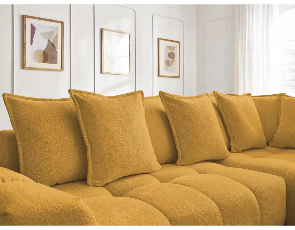 Divano angolare color senape allungabile e con contenitore (penisola a destra/a L) con rivestimento in ciniglia Everest – Bobochic Paris