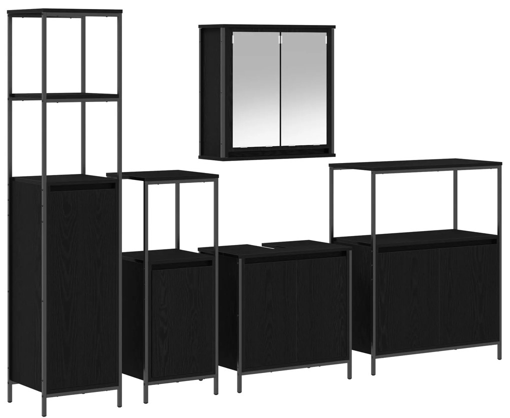 Set di mobili da bagno 5 pezzi in legno ingegnerizzato rovere nero