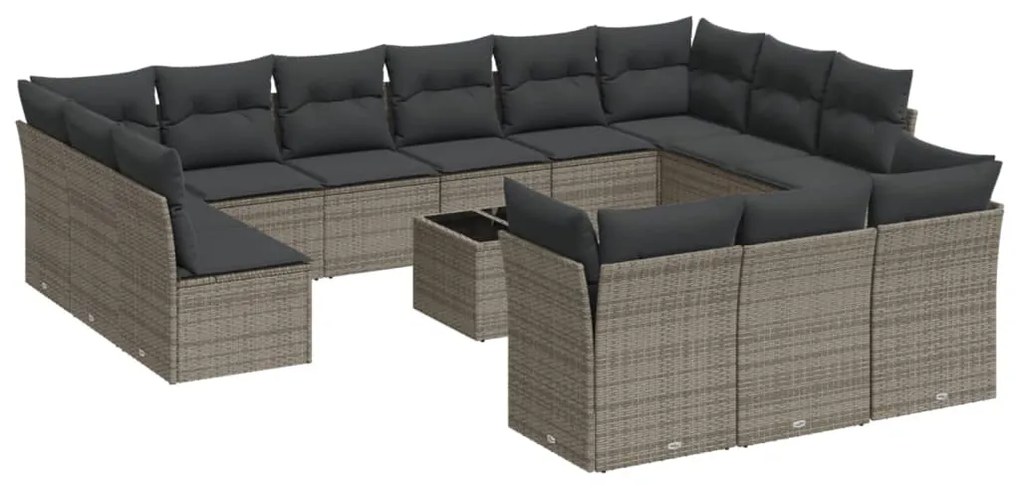 Set divani da giardino 14pz con cuscini in polyrattan grigio