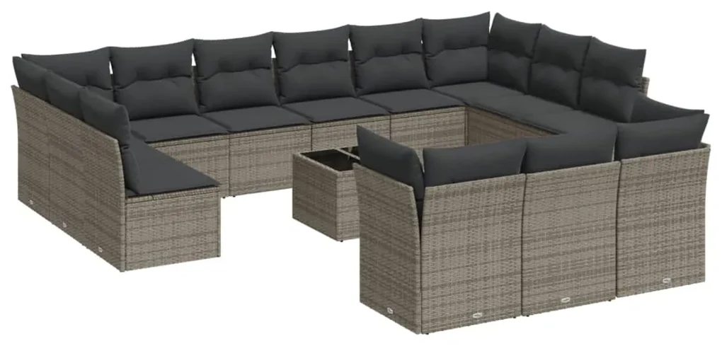 Set divani da giardino 14pz con cuscini in polyrattan grigio