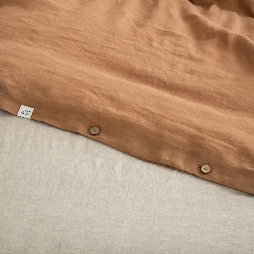 Lenzuola di lino marrone esteso per letto matrimoniale 200x220 cm Camel - Linen Tales