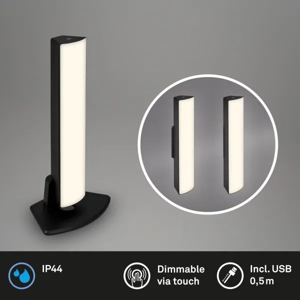 Briloner 7474-015 - Lampada da tavolo LED ricaricabile 7W 5V 3000K nera