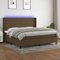 Letto a Molle Materasso e LED Marronescuro 200x200cm in Tessuto 3138424