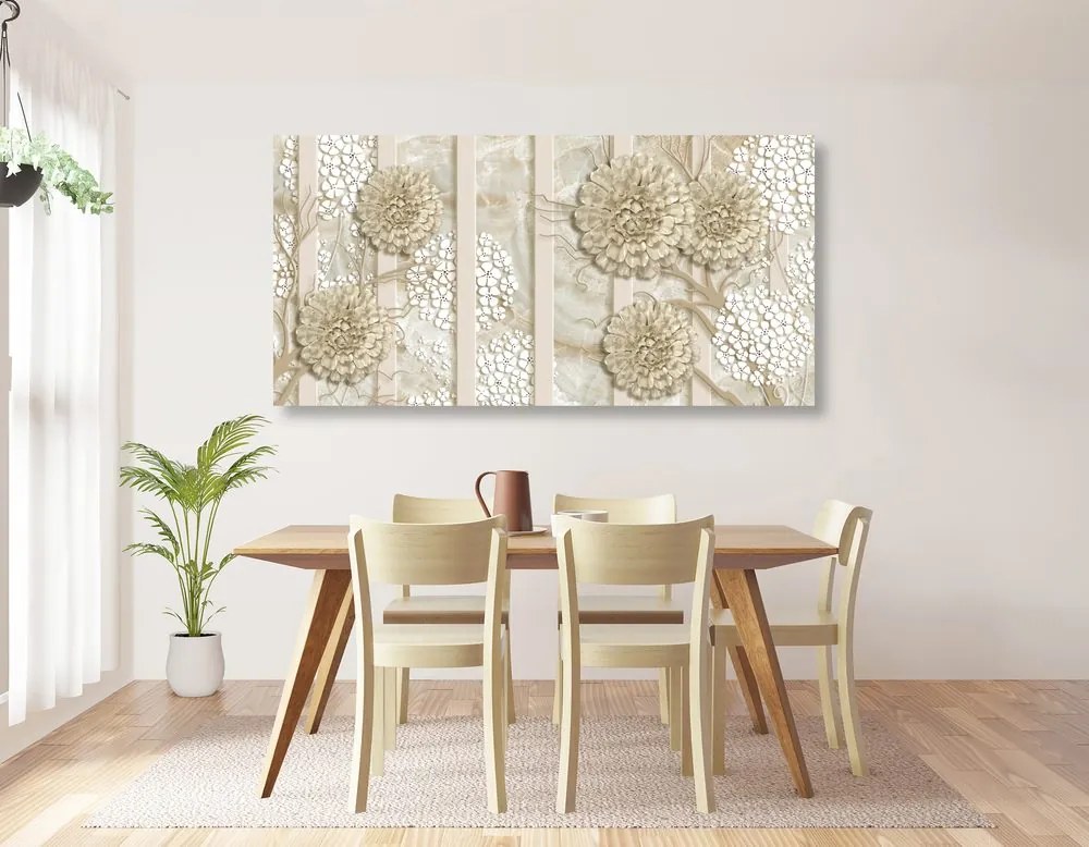 Stampa su tela – Fiori astratti su sfondo di marmo