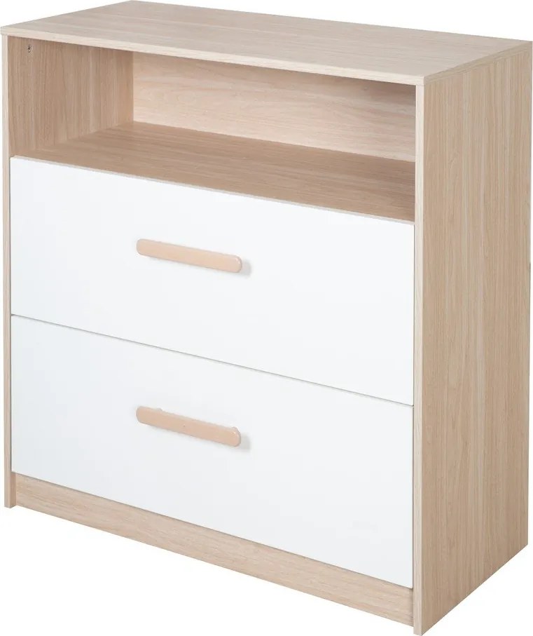 Cassettiera per bambini bianca/di colore naturale con effetto rovere con fasciatoio 88x98x75 cm Cabane – Roba