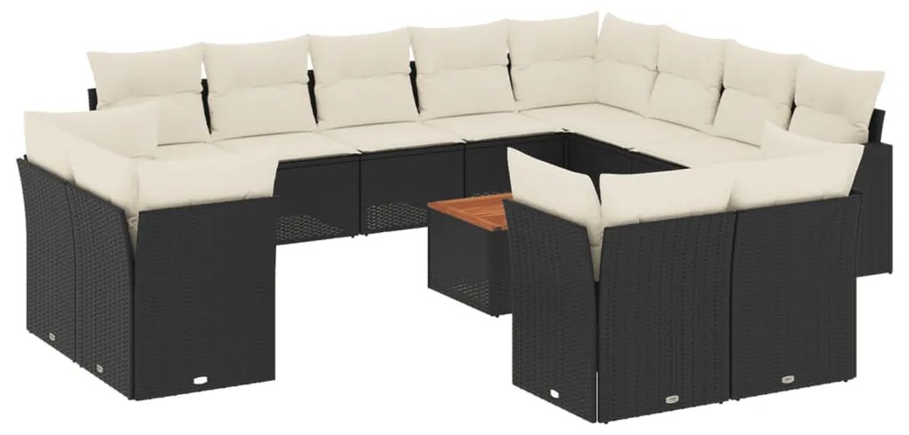 Set divani da giardino 13pz con cuscini nero in polyrattan