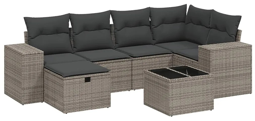 Set Divani da Giardino 7 pz con Cuscini Grigio in Polyrattan