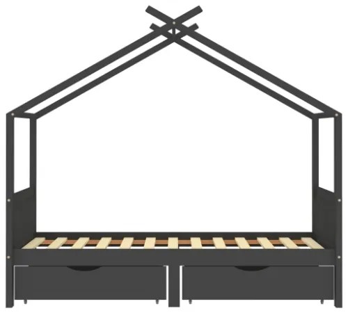 Giroletto Bambini Cassetti Grigio Scuro Pino Massello 90x200 cm