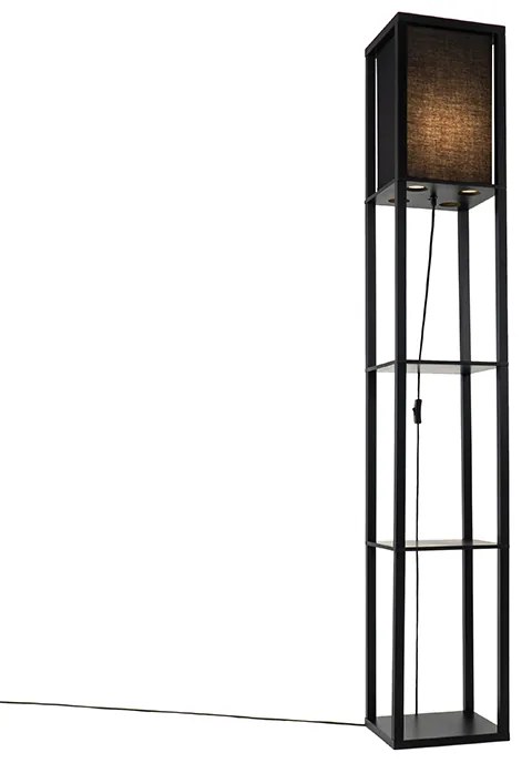 Lampada da terra moderna nera con paralume in tessuto - Stojan