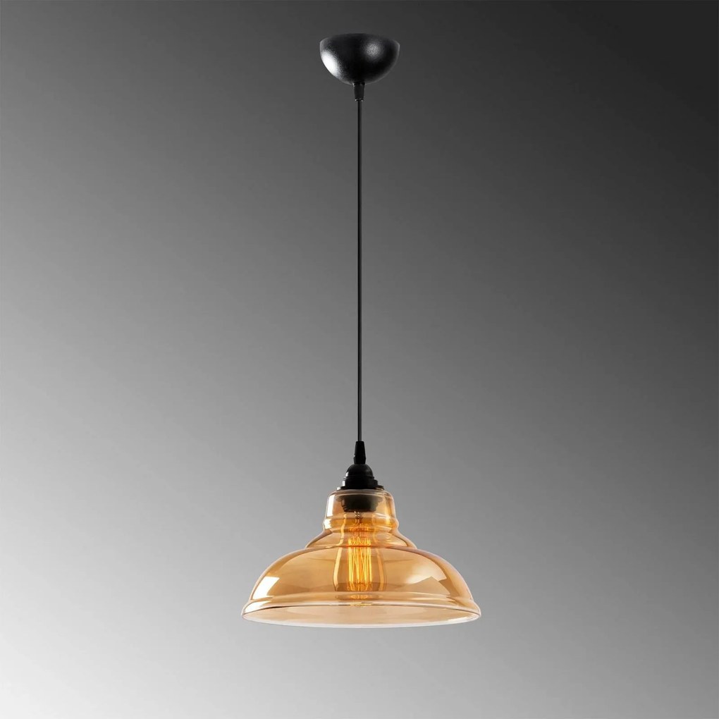 Opviq Lampada a sospensione Dilberay 327-S 1 luce ambra/nero vetro Ø 28 cm