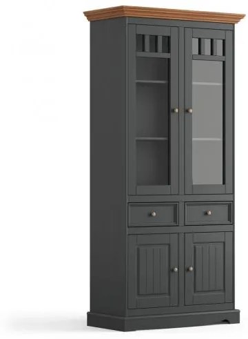 Vetrina shabby chic pino massello pino due ante grafite top color rovere