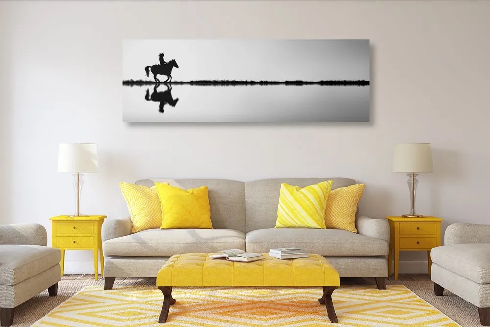Quadro su tela – Cavaliere a cavallo in bianco e nero