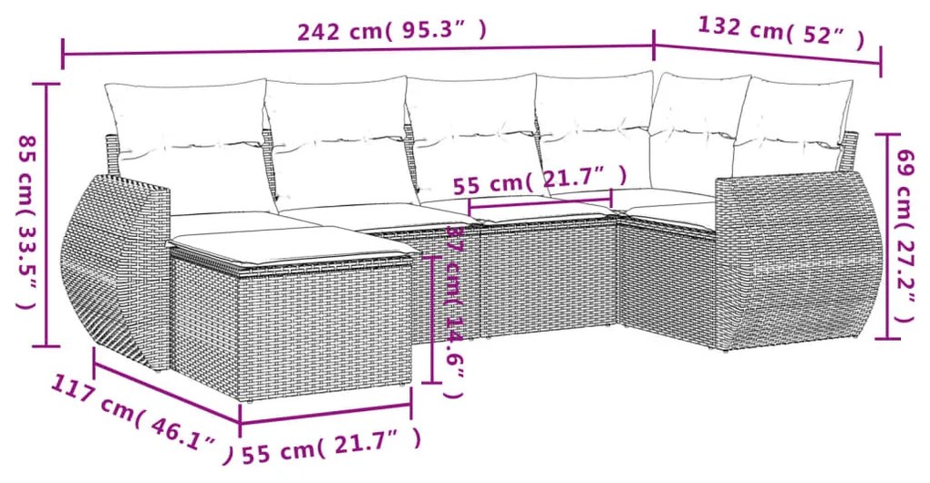 Set Divano da Giardino 6 pz con Cuscini Beige in Polyrattan