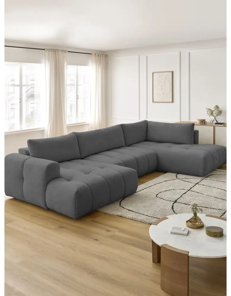 Divano angolare grigio scuro allungabile e con contenitore (penisola a destra/a U) Fuji – Bobochic Paris