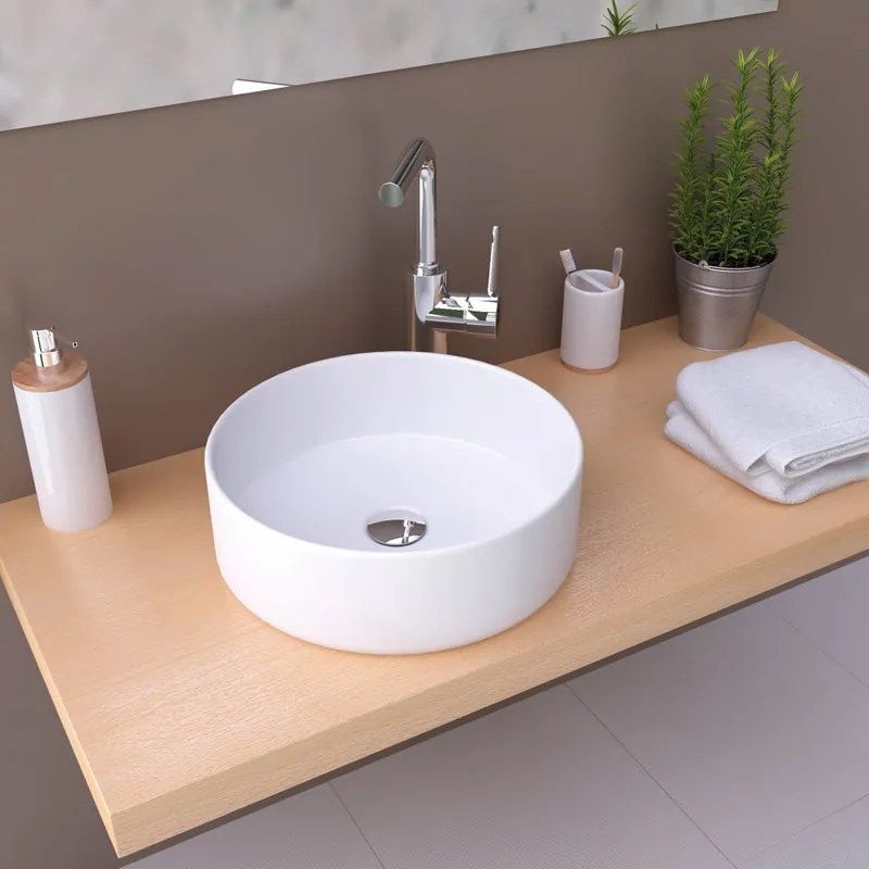 Lavabo da appoggio Marsala tondo in ceramica bianco opaco