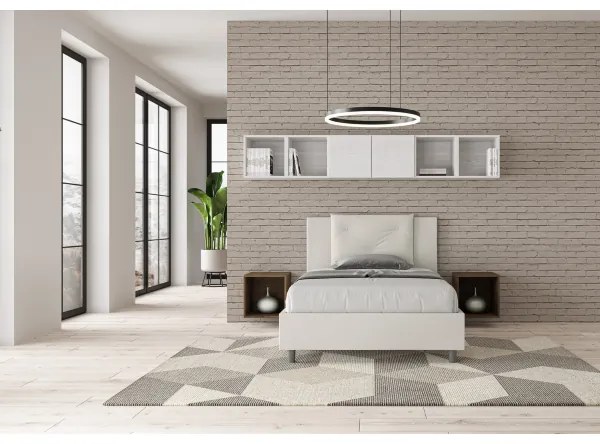 Letto una piazza e mezza contenitore imbottito 120x210 similpelle bianco Appia