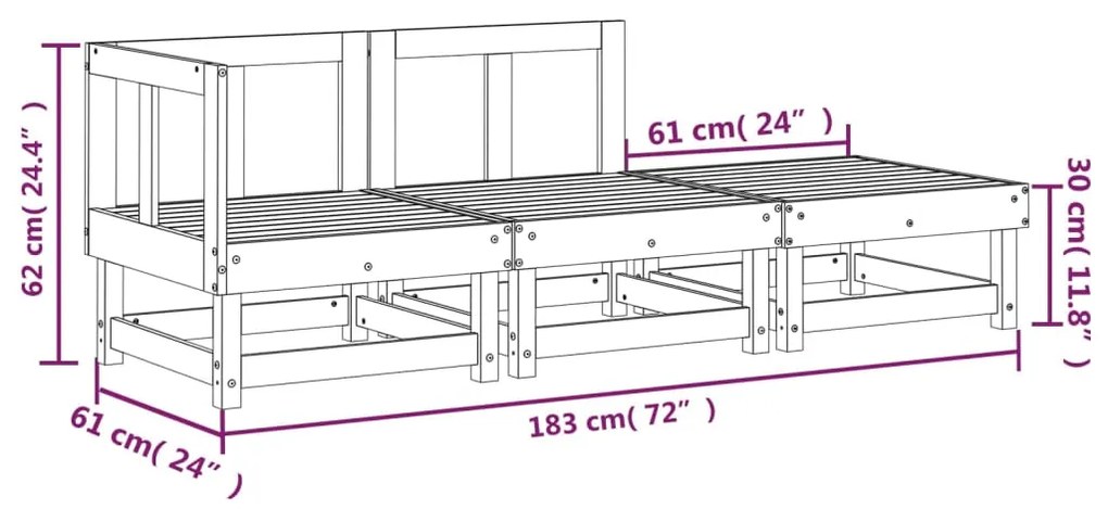 Set Salotto da Giardino 3 pz Grigio in Legno Massello di Pino