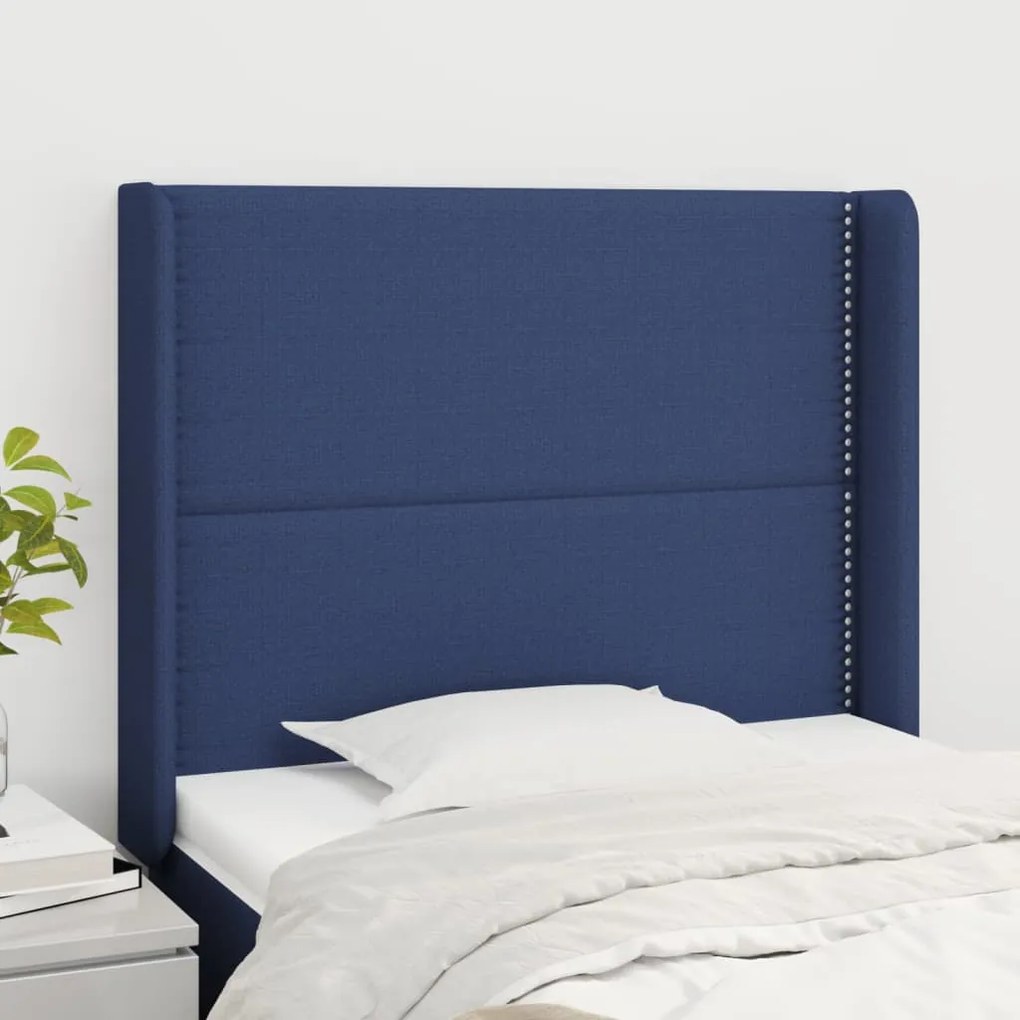 Testiera Ad Orecchio Blu 93x16x118/128 Cm İn Tessuto /