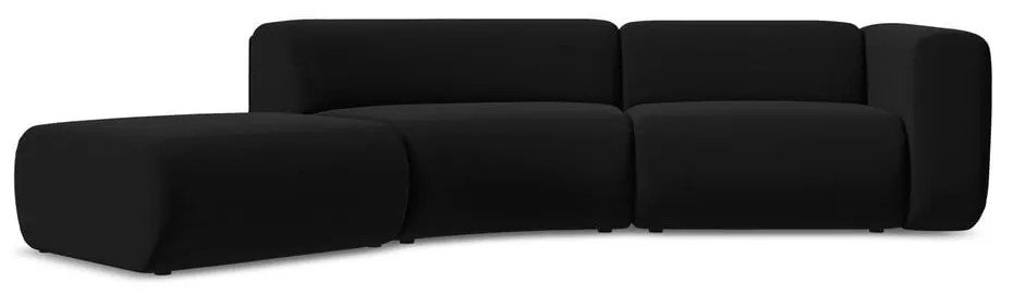 Chaise longue nera (con penisola a sinistra) con rivestimento in velluto Ekahi – Makamii