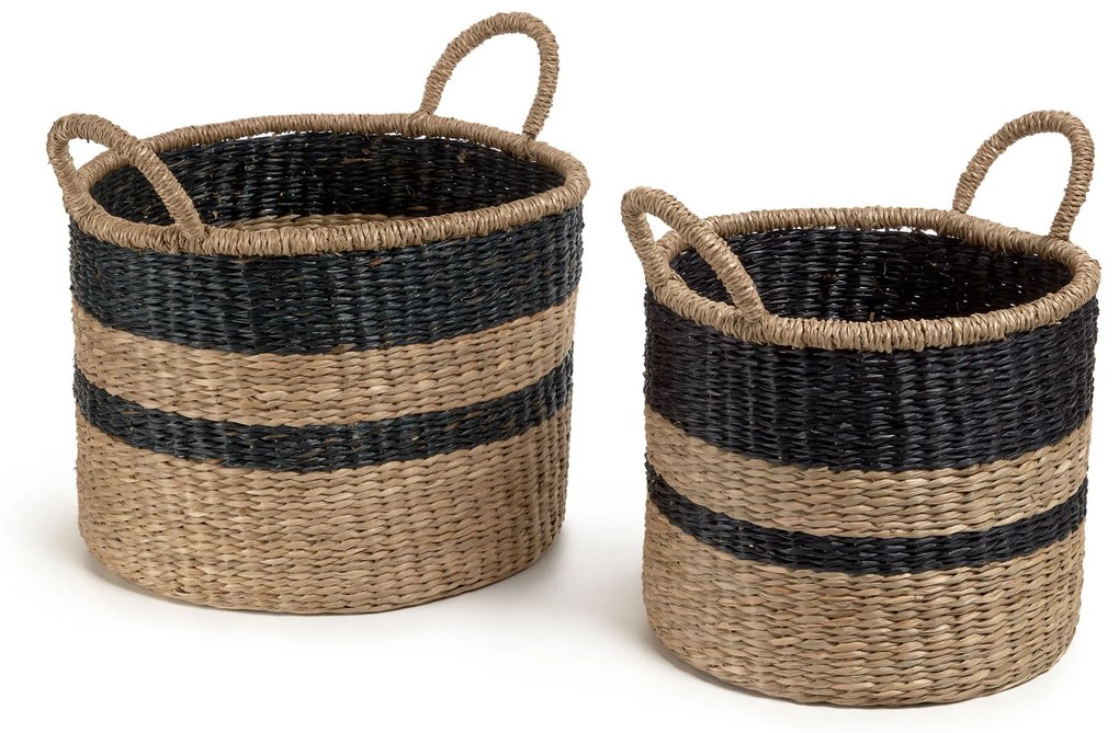 Kave Home - Set Nydia di 2 ceste portabiancheria in fibra naturale finitura nera