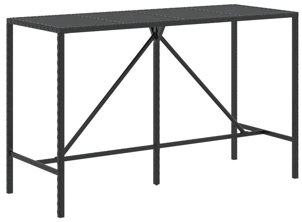 Tavolo da bar con piano in vetro nero 180x70x110 cm polyrattan