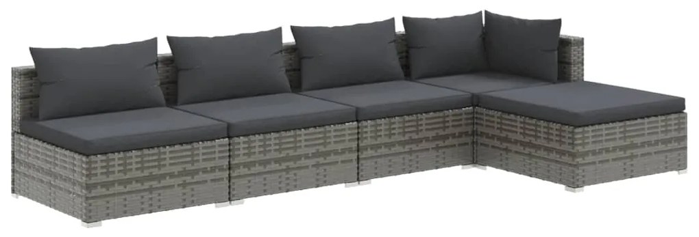 Set divani da giardino 5 pz con cuscini in polyrattan grigio