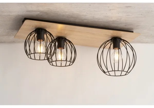 Lampadario a plafone CYBER 3xE27/60W/230V legno/nero