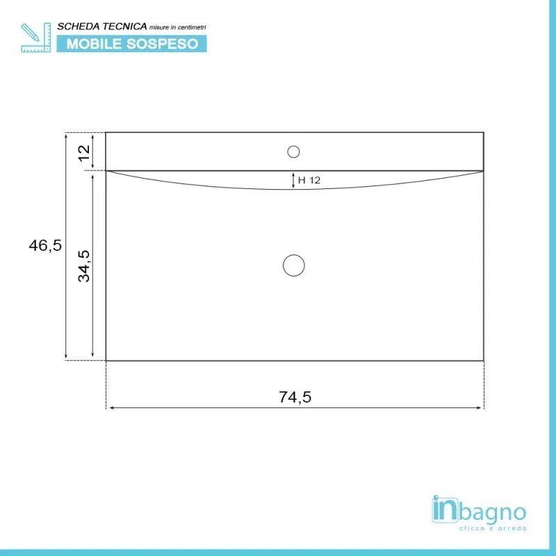 Mobile bagno sospeso 75x51 cm bianco laccato con due cassetti Bravo