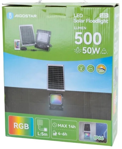 Aigostar - LED RGB Faro solare dimmerabile LED/50W/3,2V IP66 + +TC
