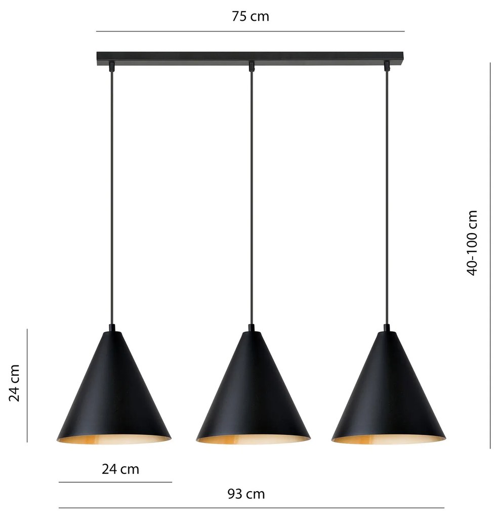 Sospensione Nordica Rebel 3 Luci In Acciaio Nero E Oro