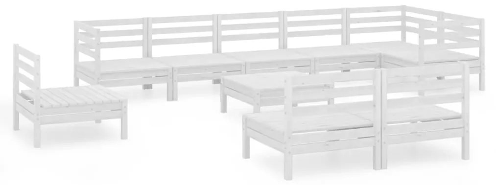 Set salotto da giardino 10 pz in legno massello di pino bianco