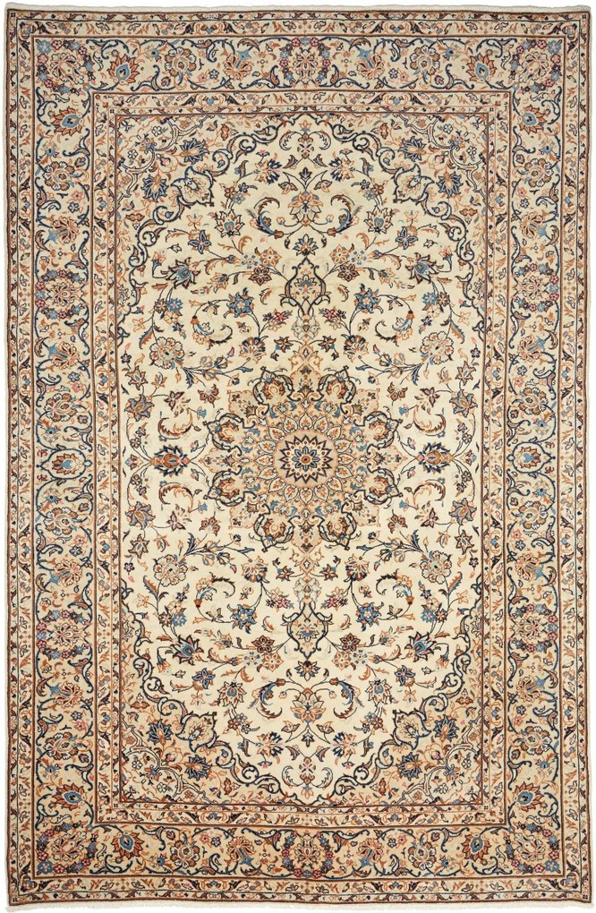 Kashan Tappeto 300x200 Beige (Iran) Annodato A Mano