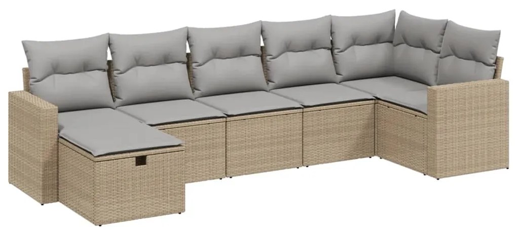 Set Divano da Giardino 7 pz con Cuscini Beige Misto Polyrattan