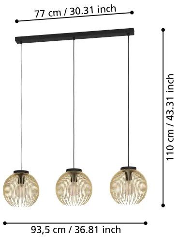 Eglo 900167 - Lampadario a sospensione con filo VENEZUELA 3xE27/40W/230V