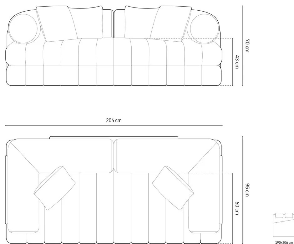 Divano color terracotta allungabile con rivestimento in velluto 206 cm Kemi – Cosmopolitan Design