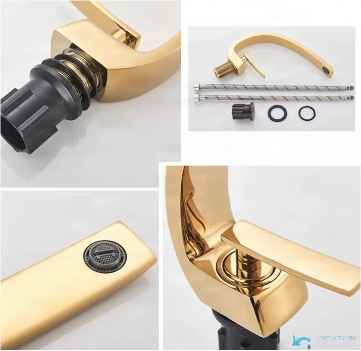GB1424-zs: Rubinetto per lavabo EYN GB1424 con LED in più finiture, tra cui oro e nero opaco — Oro spazzolato