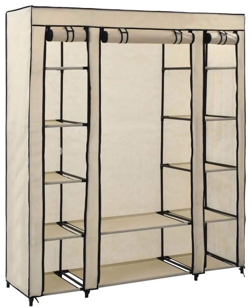 Armadio Con Scomparti E Aste Crema 150x45x176 Cm İn Tessuto /