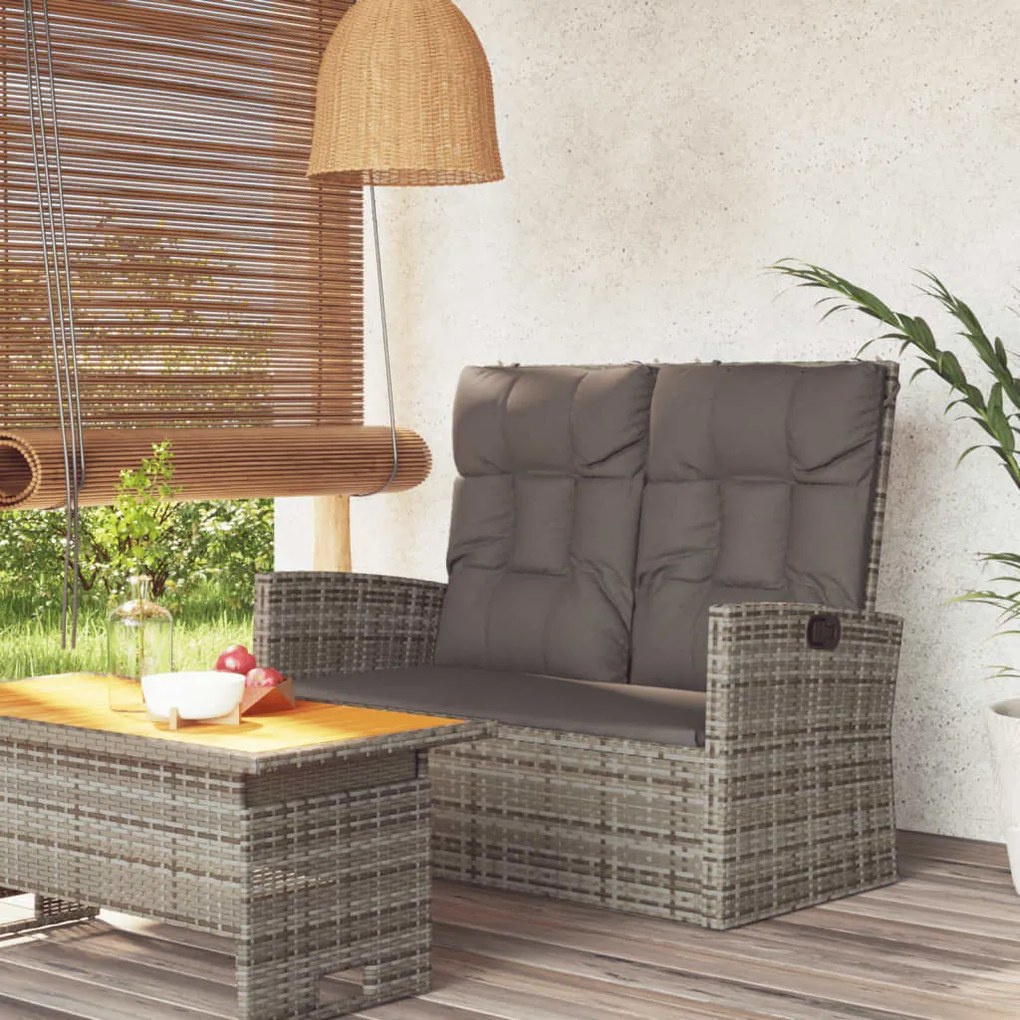 Panca giardino reclinabile con cuscini 118cm polyrattan grigio