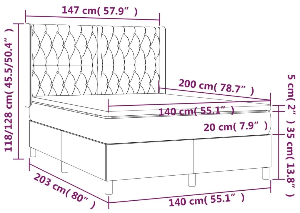 Giroletto a Molle con Materasso Crema 140x200 cm in Tessuto