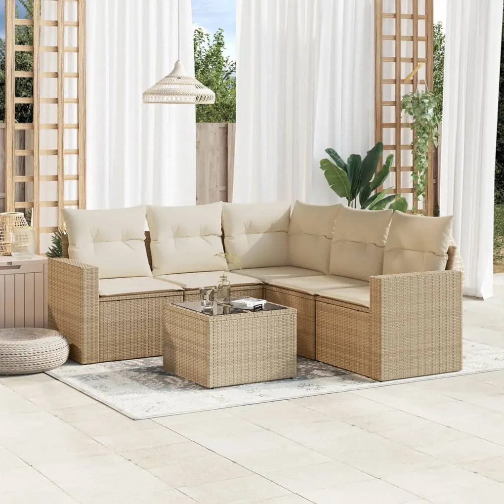 Set divano da giardino 6 pz con cuscini beige in polyrattan