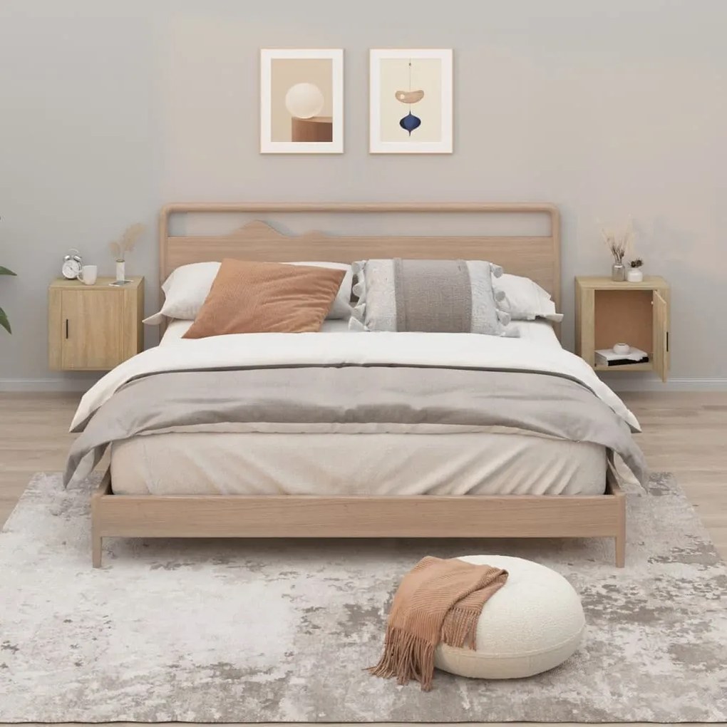 Comodini A Muro 2 Pz Rovere Sonoma 50x30x47 Cm /