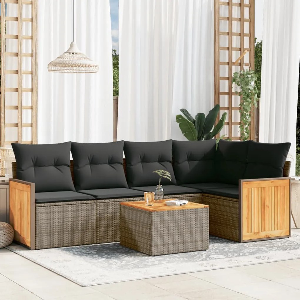 Set divano da giardino 6 pz con cuscini grigio in polyrattan